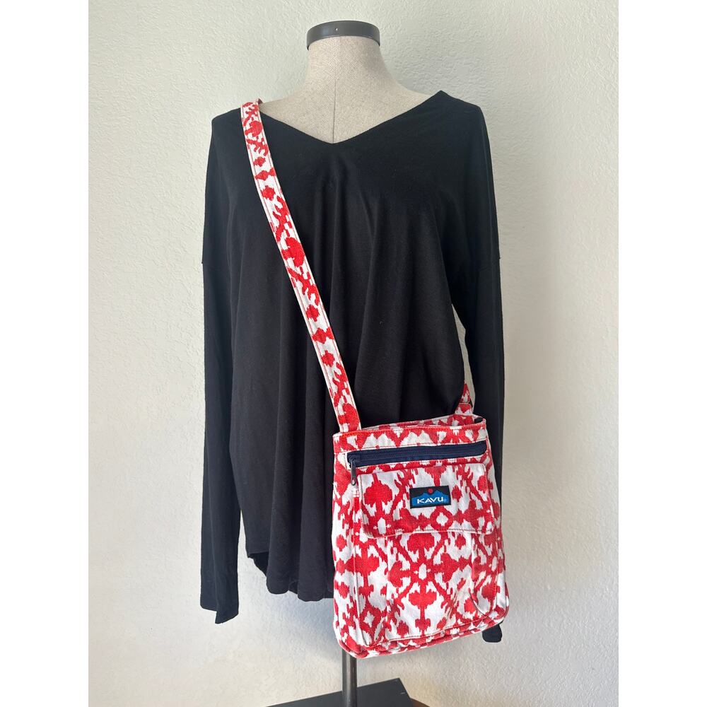 KAVU Crossbody Bag Red White Canvas Sling Travel Festival Outdoors Backpacking